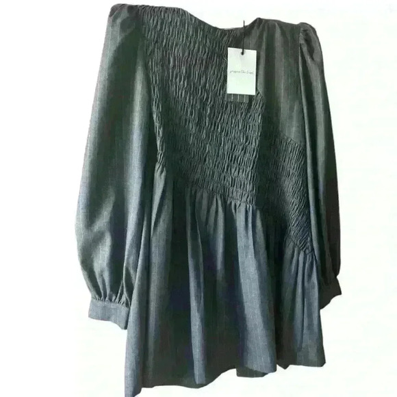 Jacquie the label Tiered Minidress size S charcoal gray with pinstripes. - Picture 7 of 8